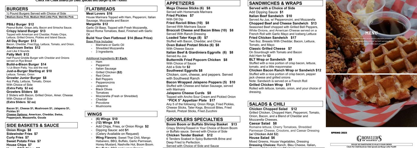 Growlers on Highway Menu