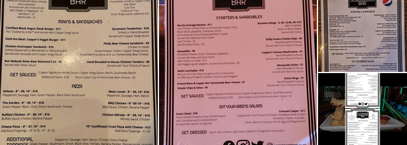 The Copper Bar Menu