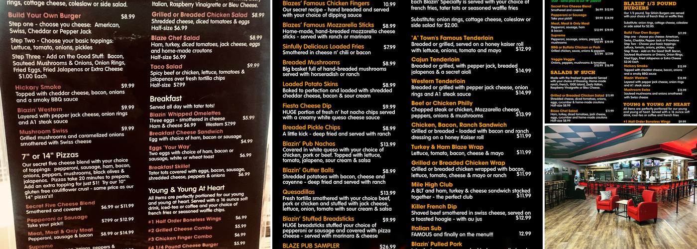 Blaze Brew Pub Menu