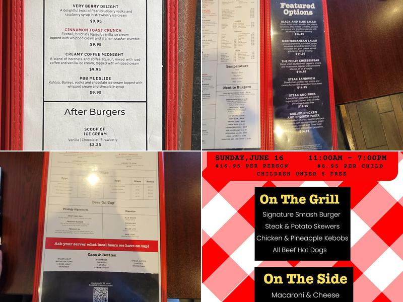 Prodigy Burger Bar Menu