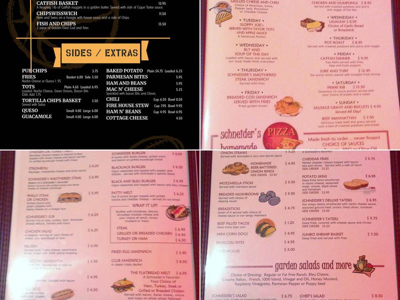 Schneider's Pub Menu