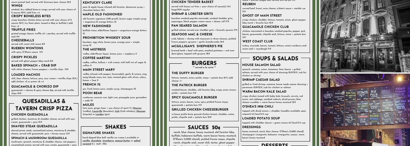 Patrick O'Shea's Menu