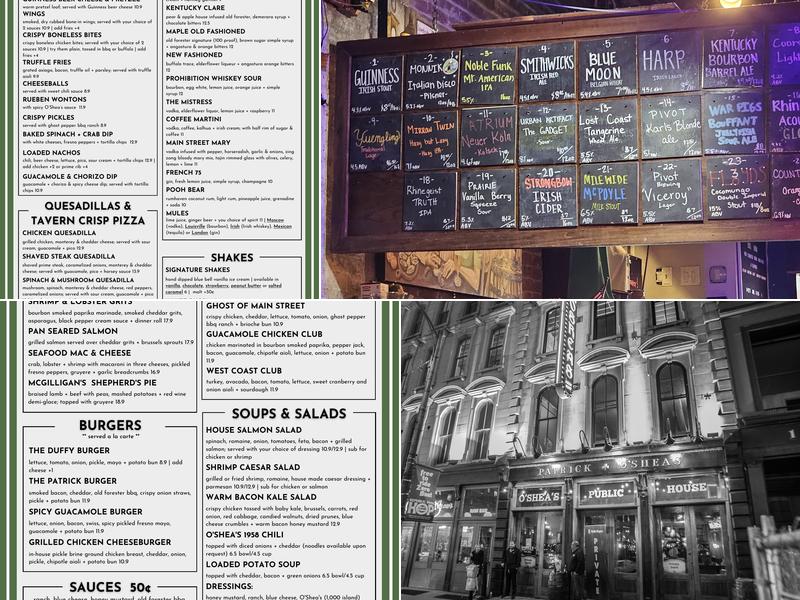Patrick O'Shea's Menu