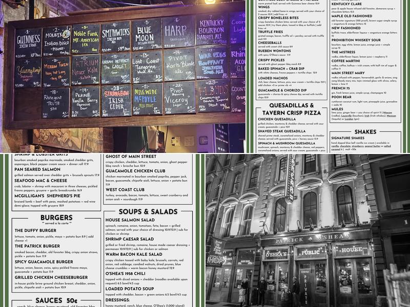 Patrick O'Shea's Menu