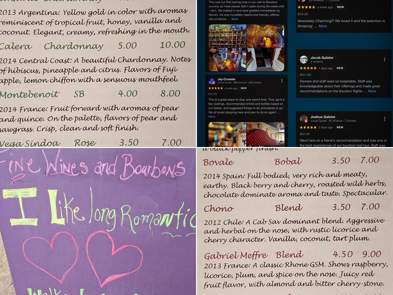 Taste Fine Wines and Bourbons Menu