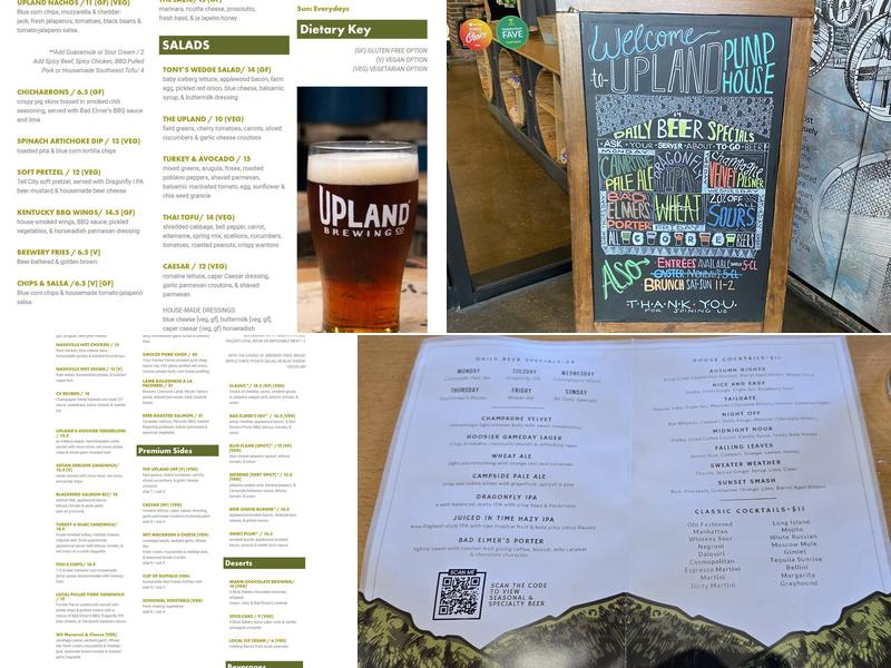 Upland Columbus Pump House Menu