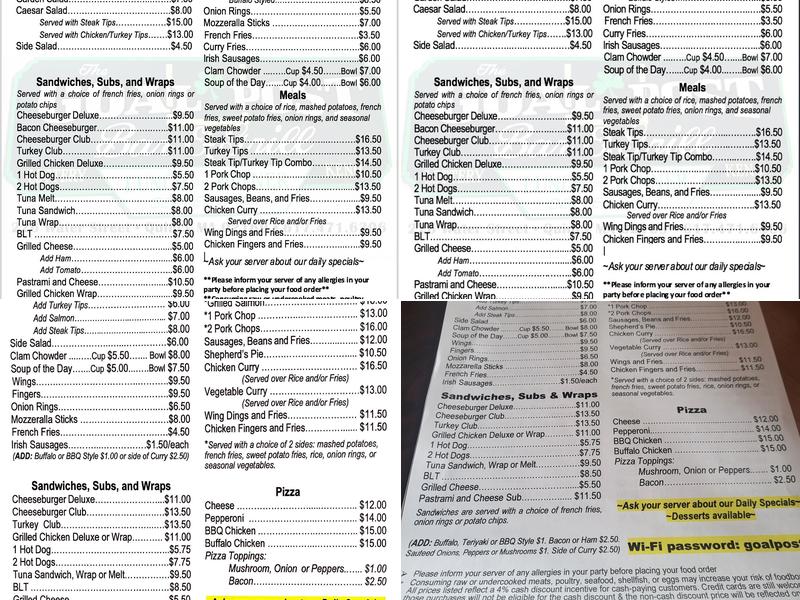Goal Post Bar & Grille Menu