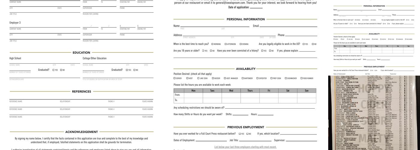 The Iowa Taproom Menu