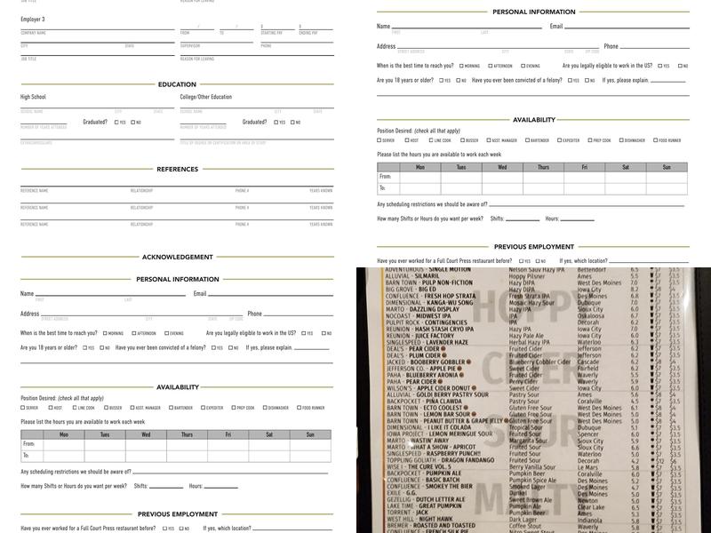 The Iowa Taproom Menu