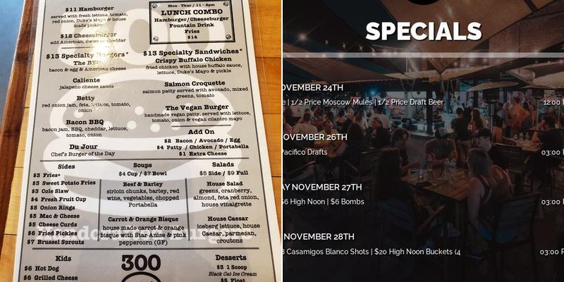 300 Craft & Rooftop Menu