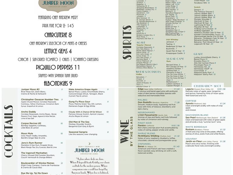 Juniper Moon Menu