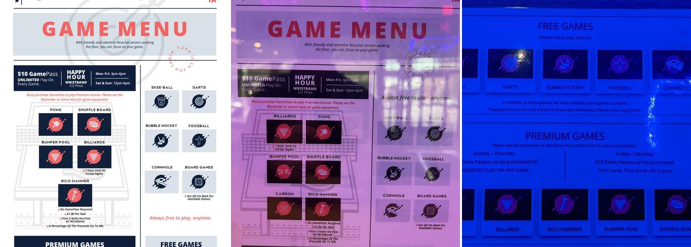 Ricochet Menu