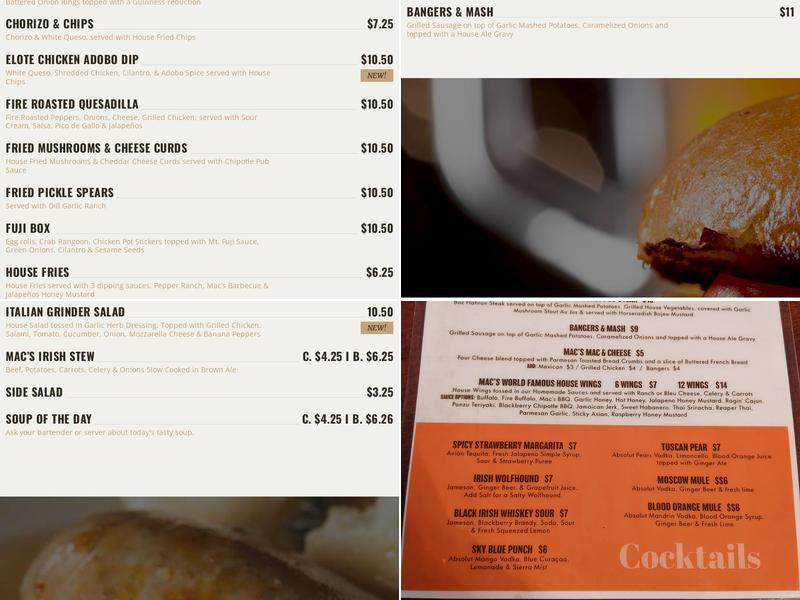 Mac's Tavern Menu