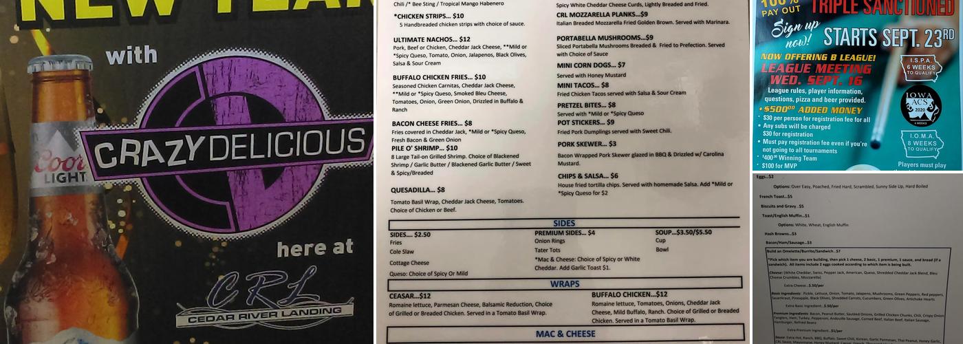 Cedar River Landing Menu