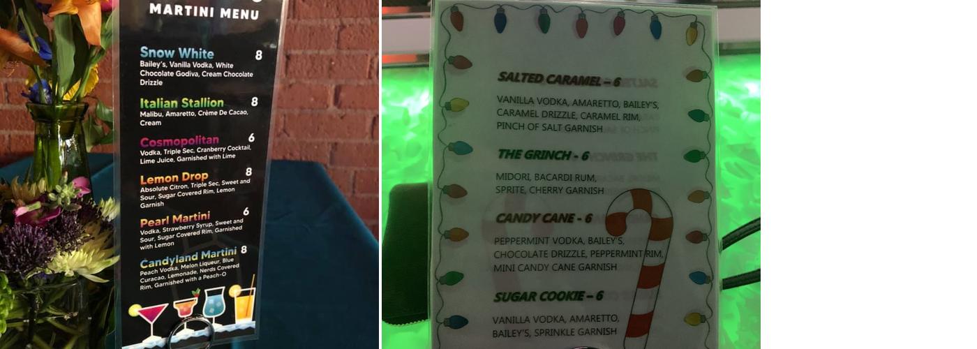 Pearls Wine and Booze Menu