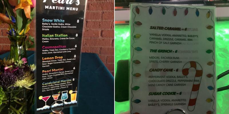 Pearls Wine and Booze Menu