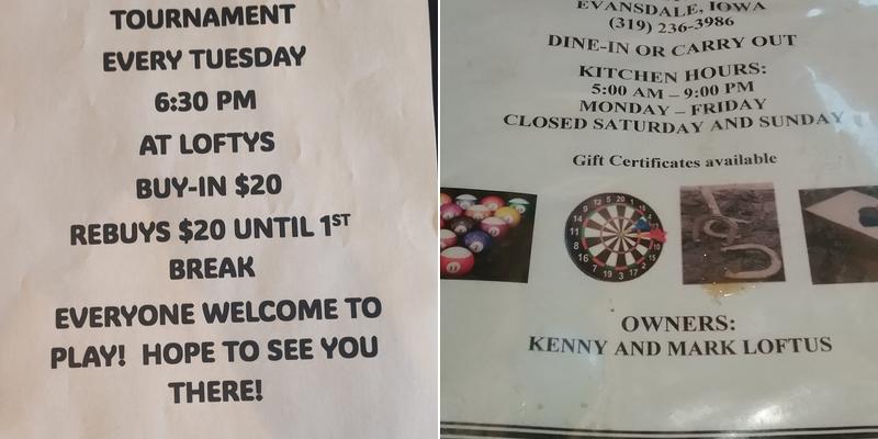Lofty's Lounge Menu