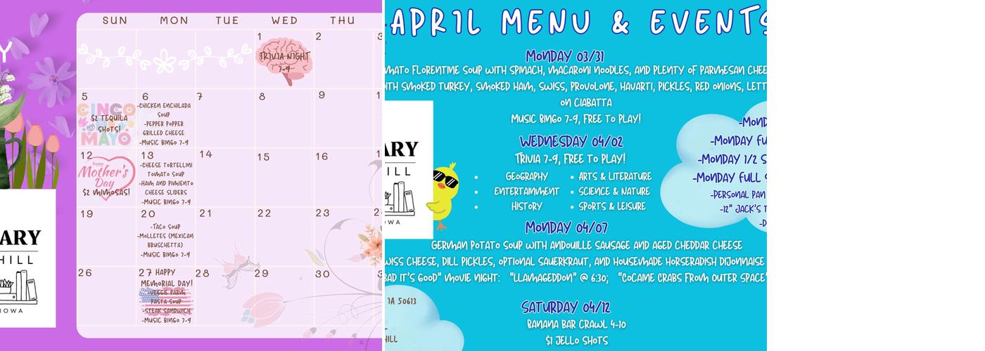 The Library on the Hill Menu