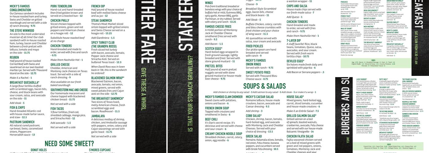 Micky's Irish Pub Menu