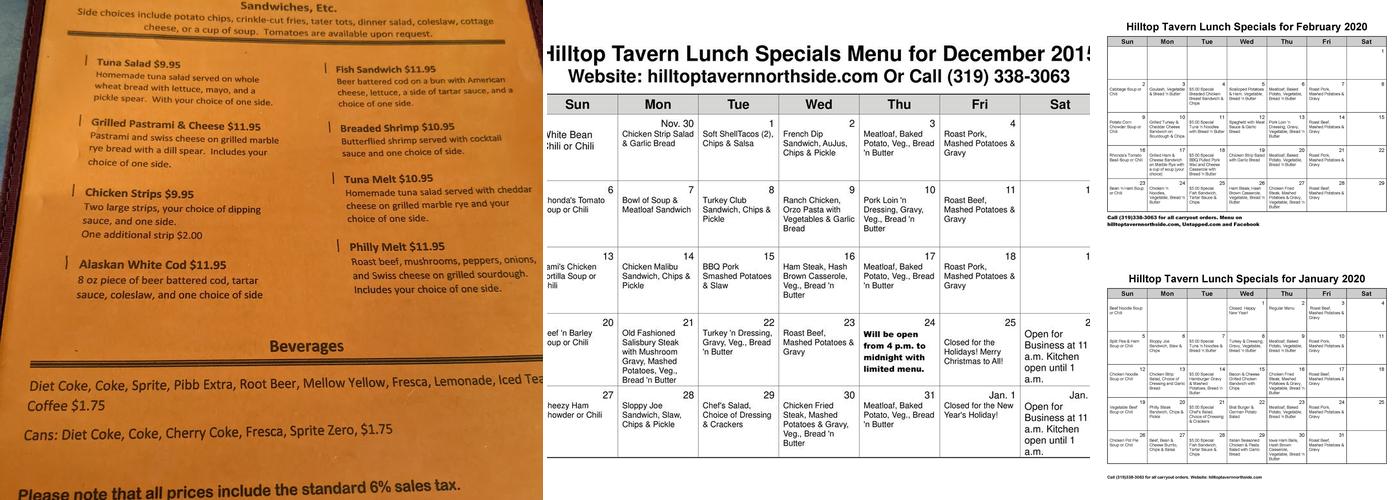 Hilltop Tavern Ltd. Menu