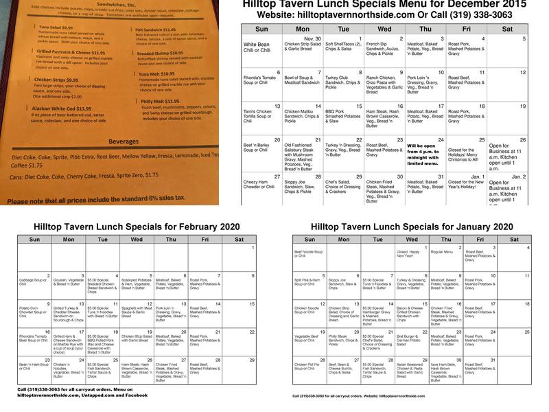 Hilltop Tavern Ltd. Menu