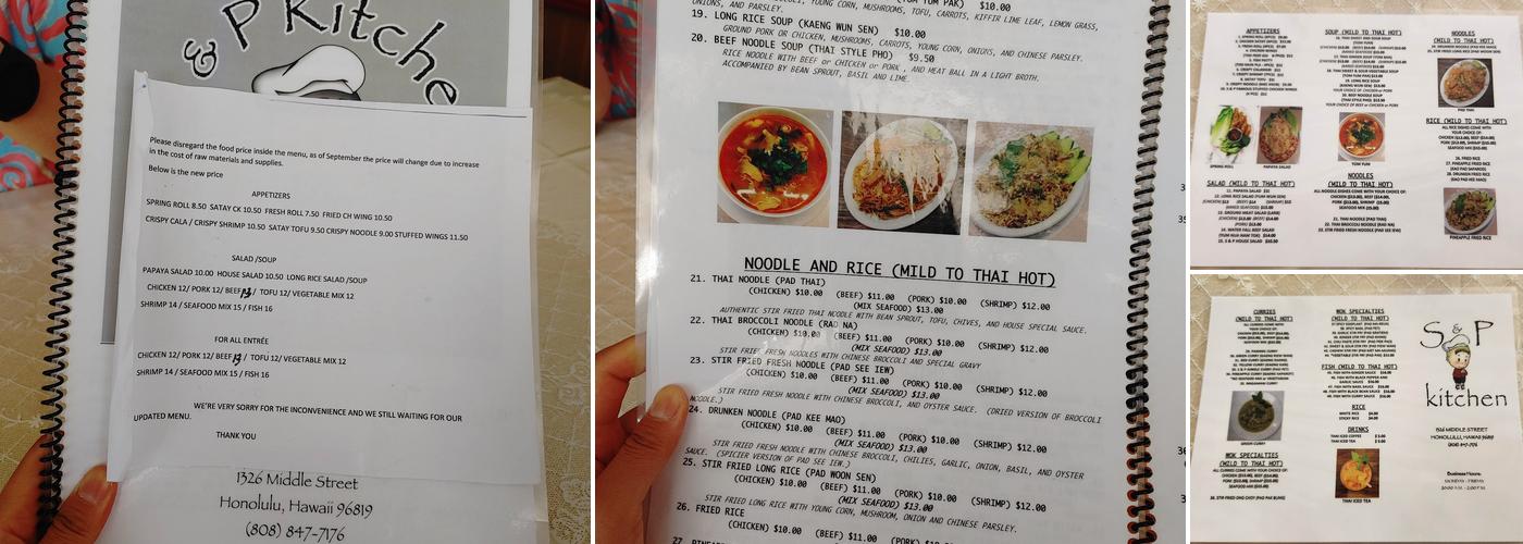 S&P Kitchen Menu