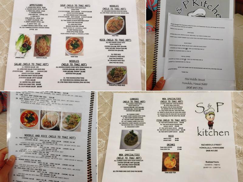 S&P Kitchen Menu