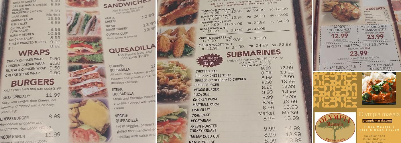Olympia Masala Menu