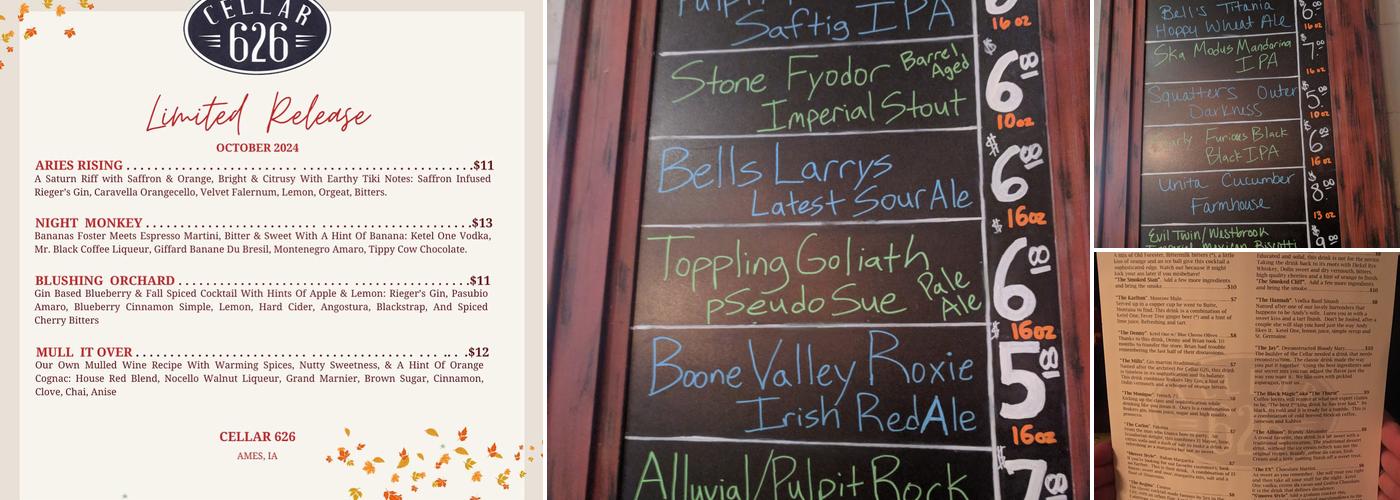 Cellar 626 Menu