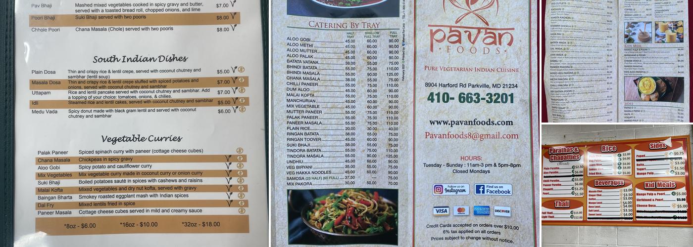 Pavan Foods Menu