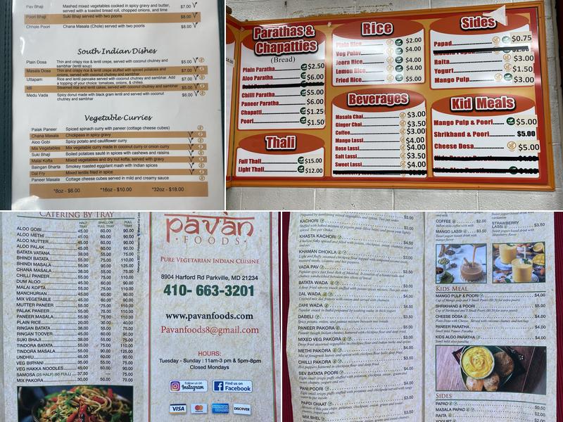 Pavan Foods Menu
