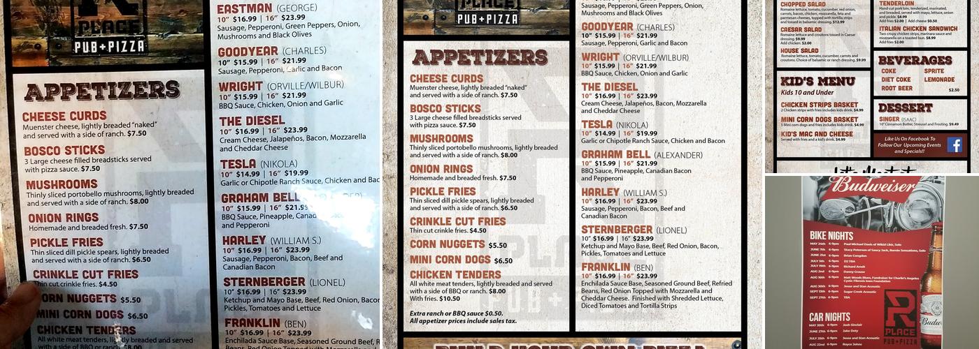 R Place Pub and Pizza Menu