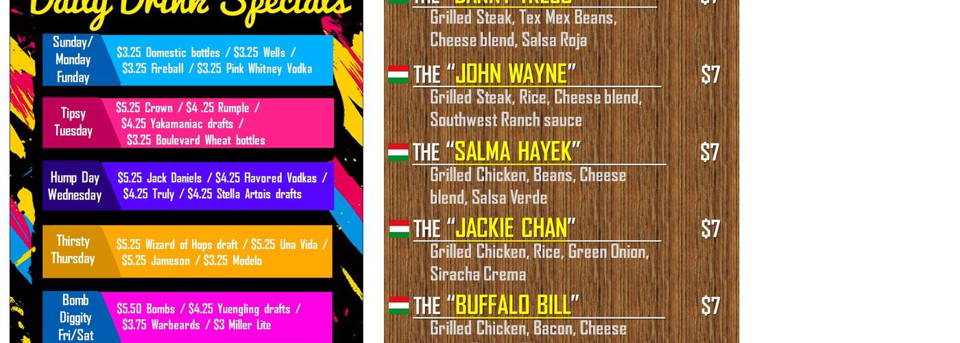 Shamrock Lounge Menu