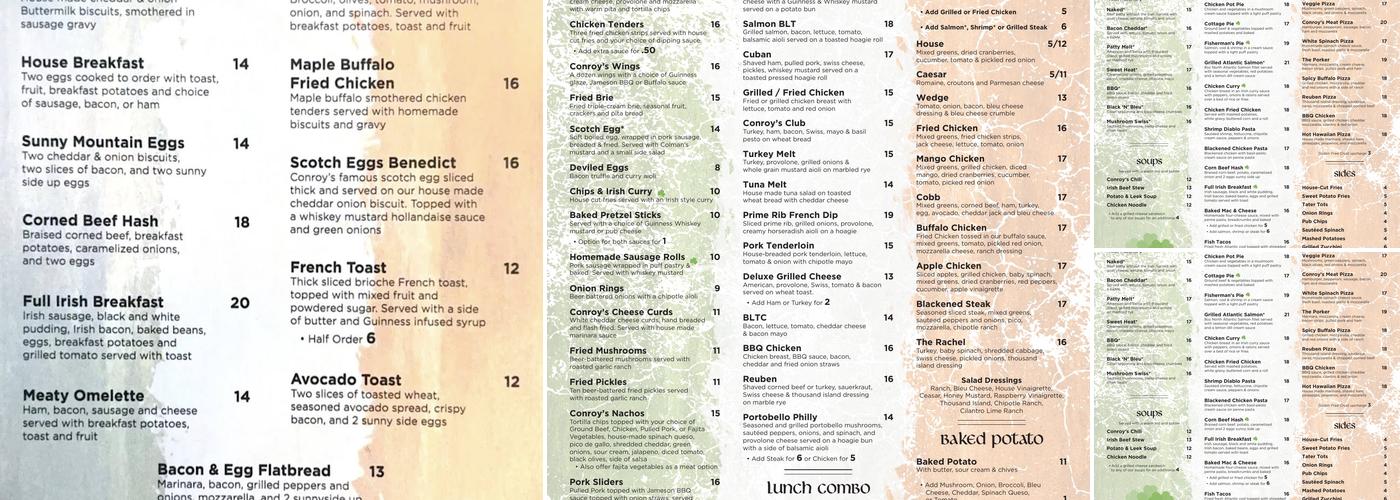 Conroy's Public House Menu