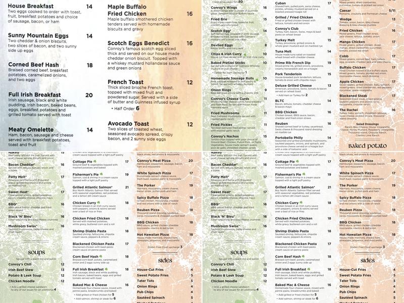 Conroy's Public House Menu
