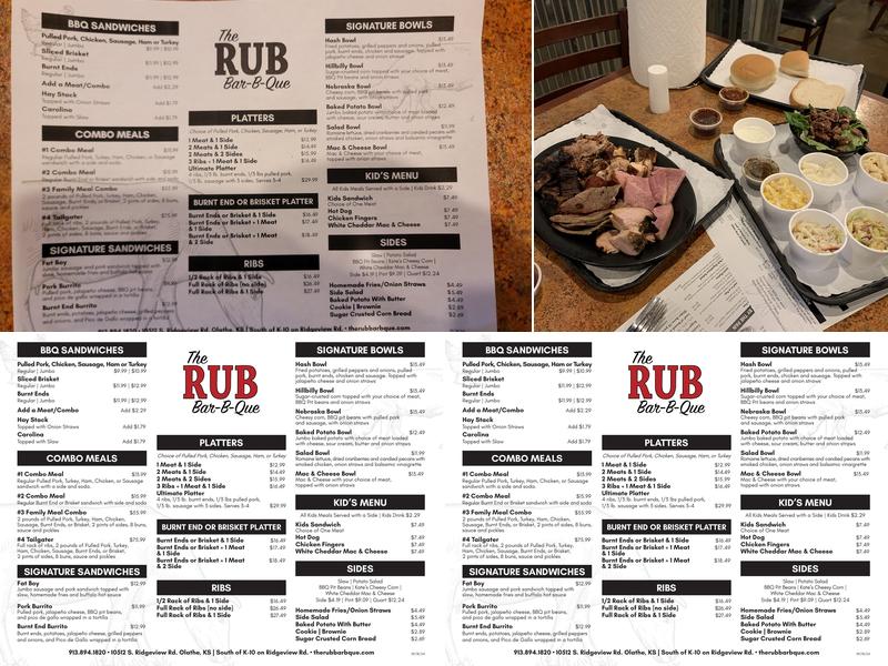 The Rub Bar-B-Que and Catering Menu