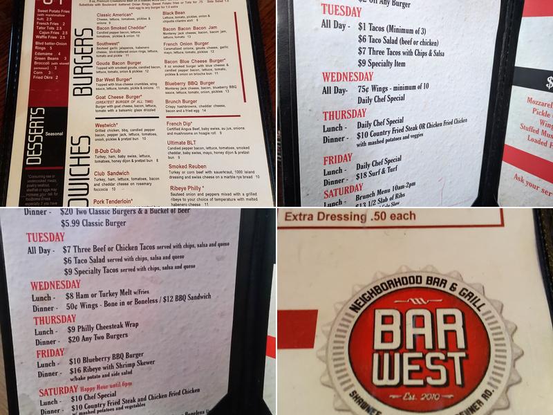The Bar West Menu