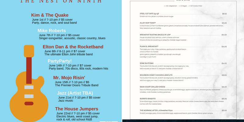 Nest on Ninth Menu