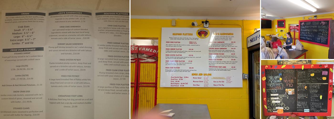 Jac's Crabs Menu