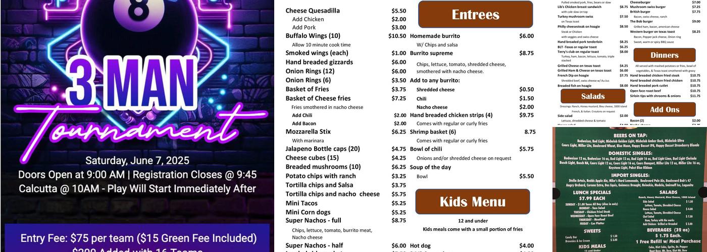 Boulevard Billiards Menu