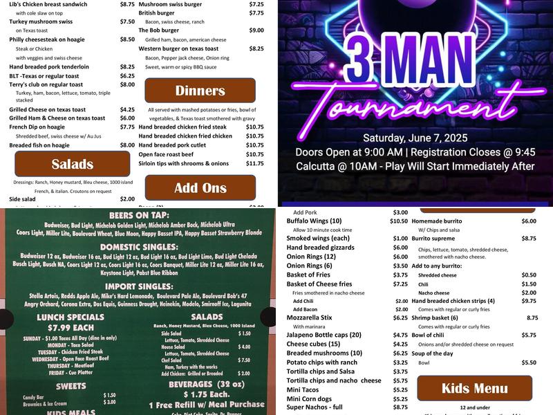 Boulevard Billiards Menu