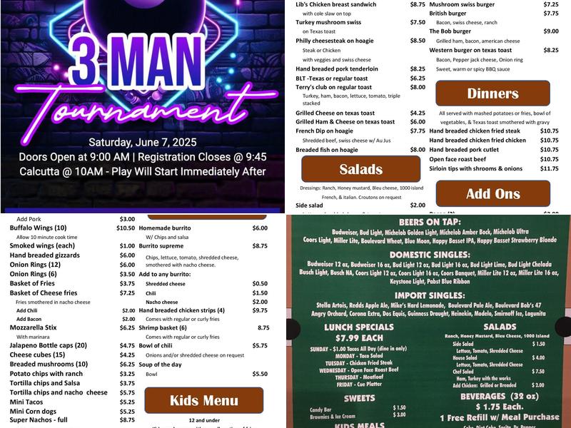 Boulevard Billiards Menu