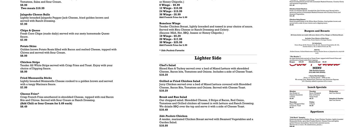 Side Pockets Lenexa Menu