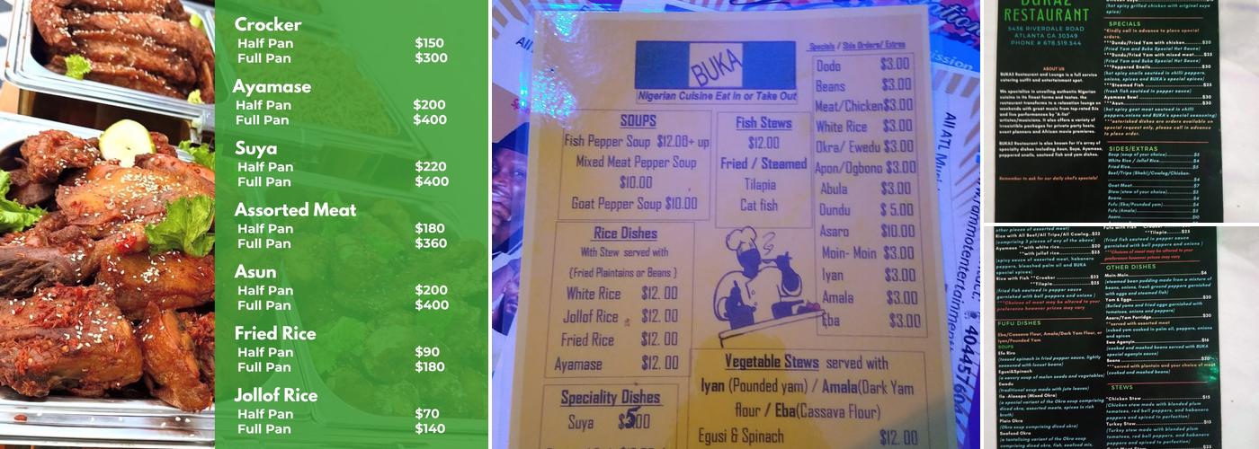 Buka 2 Restaurant Menu