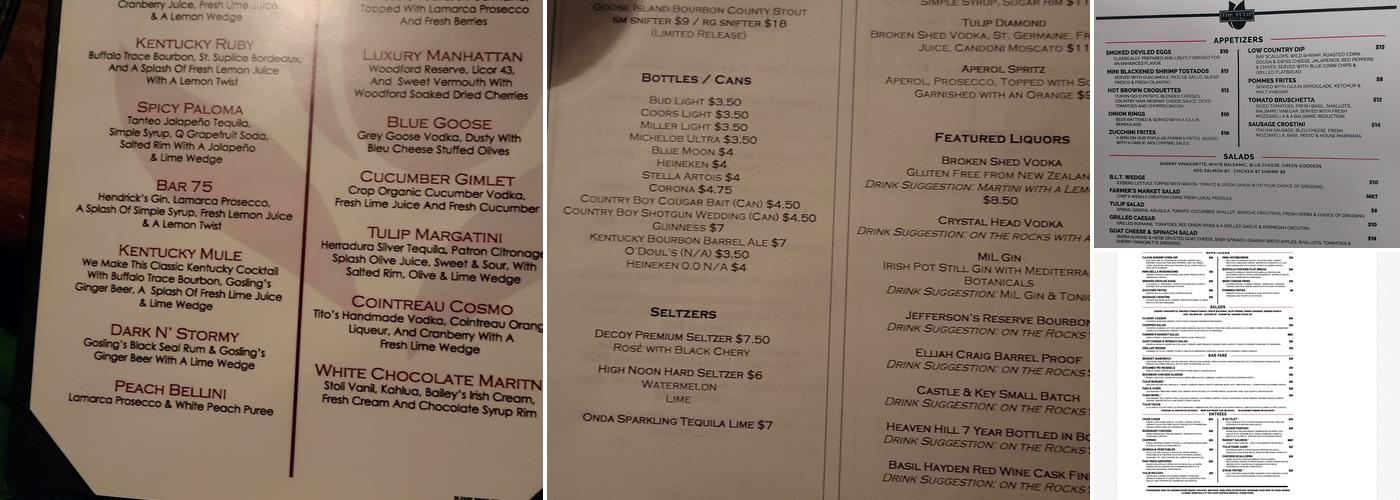 The Tulip Bistro & Bar Menu