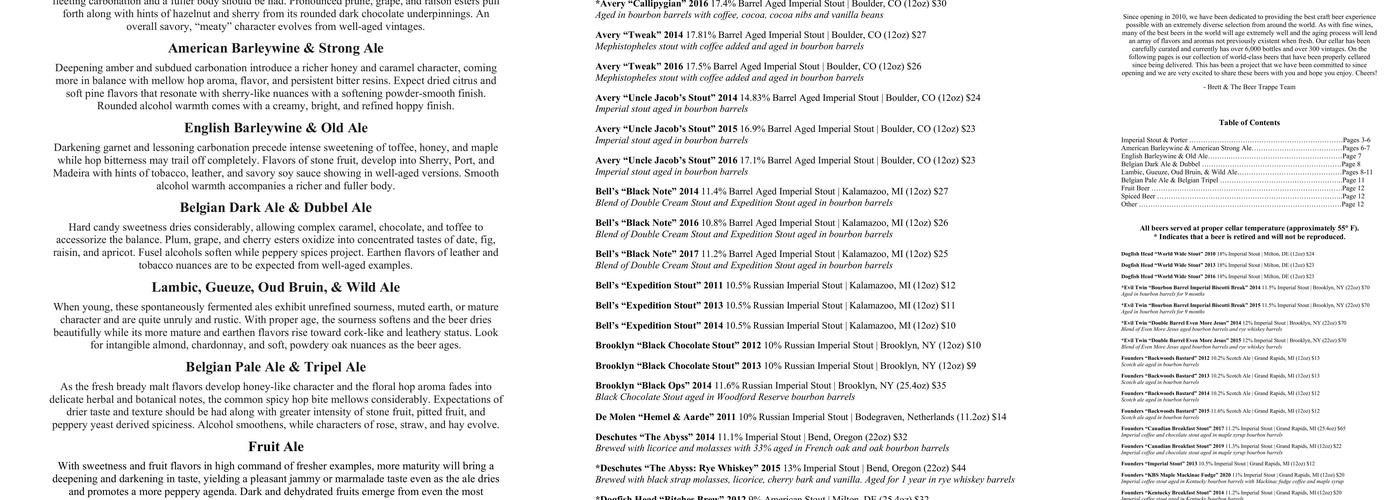 The Beer Trappe Menu