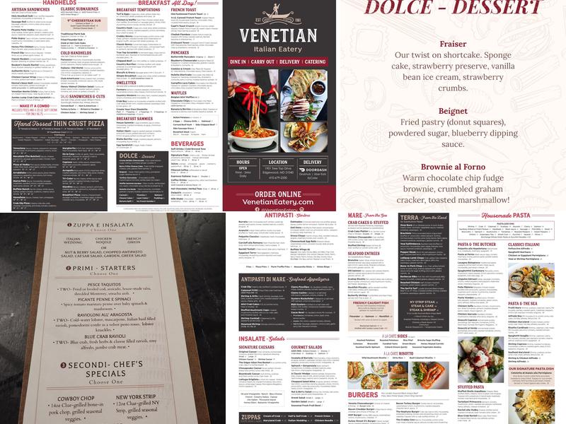 Venetian Italian Eatery Menu