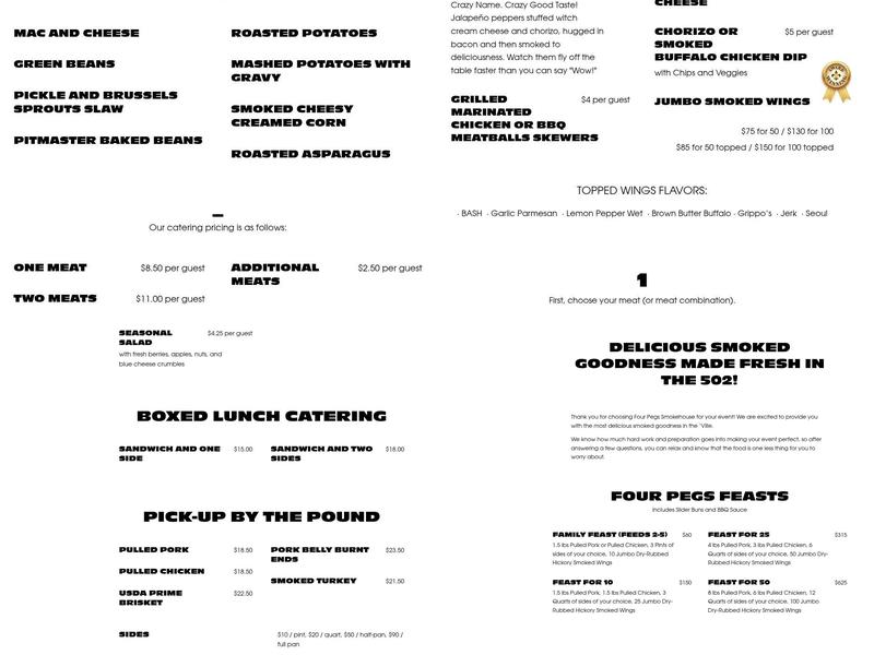 Four Pegs Menu