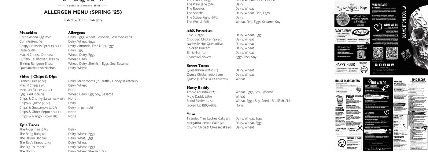 Agave & Rye Covington Menu