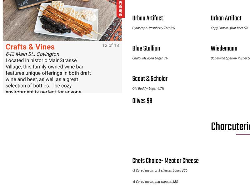 Crafts & Vines Menu